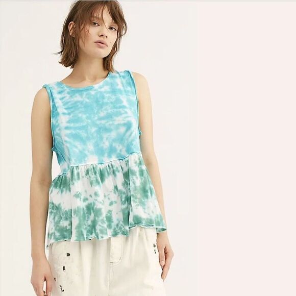 We The Free Anytime Tie Dye Tank Sz XS Teal Stretch - Picture 2 of 9